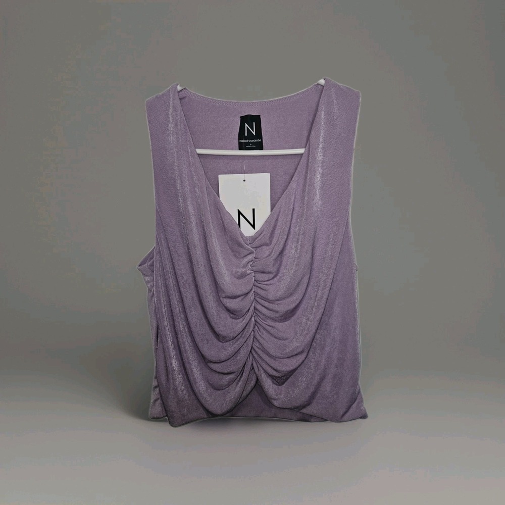 NWT Naked Wardrobe ruched metallic PURPLE crop top. 1X NORDSTROM
